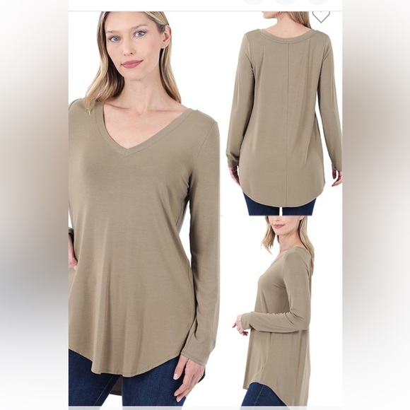 Comfy Deep Camel V-Neck Top - Picture 2 of 2
